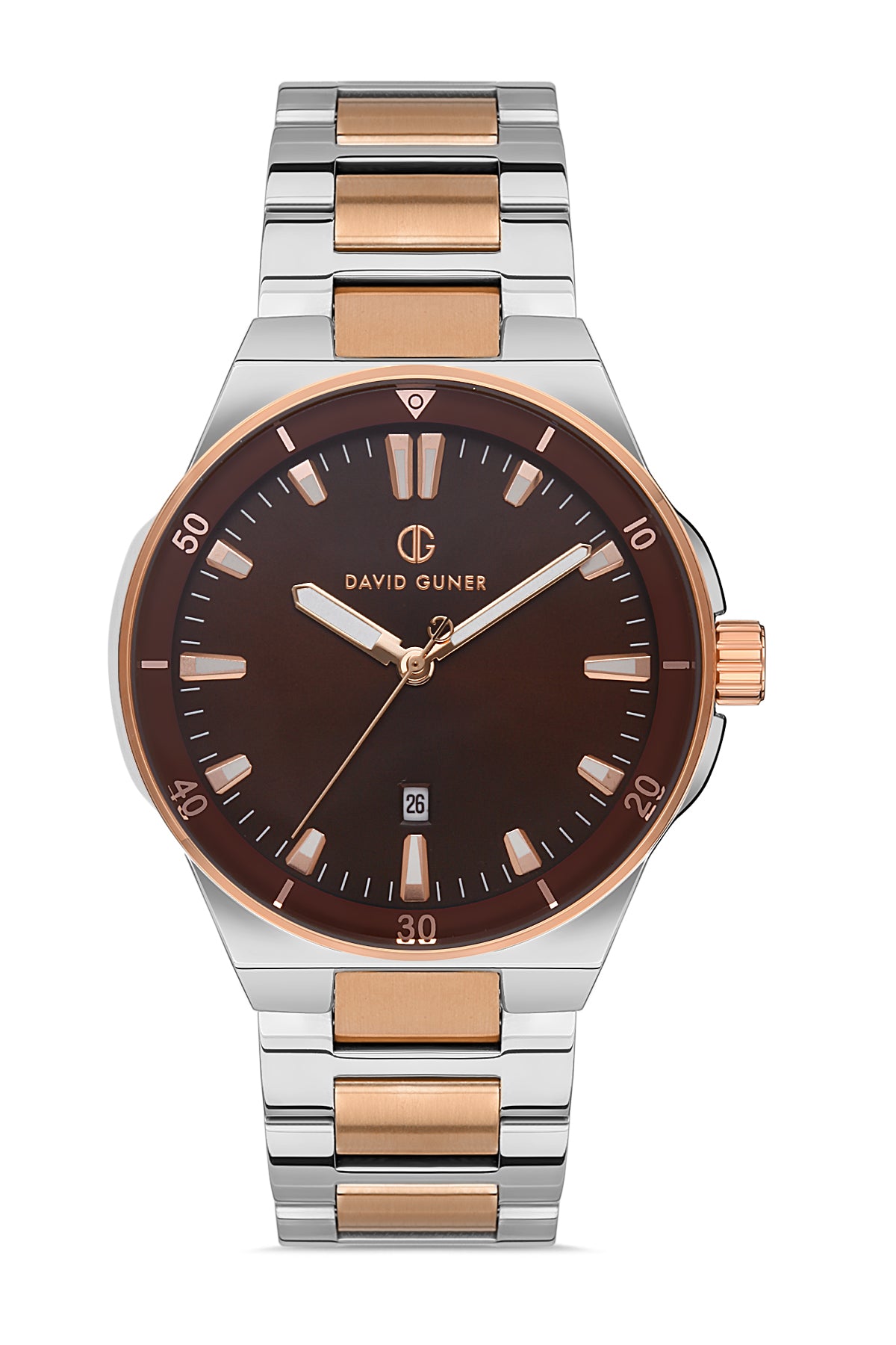 DAVID GUNER Brown Dial and Rose Silver Band Men's Watch