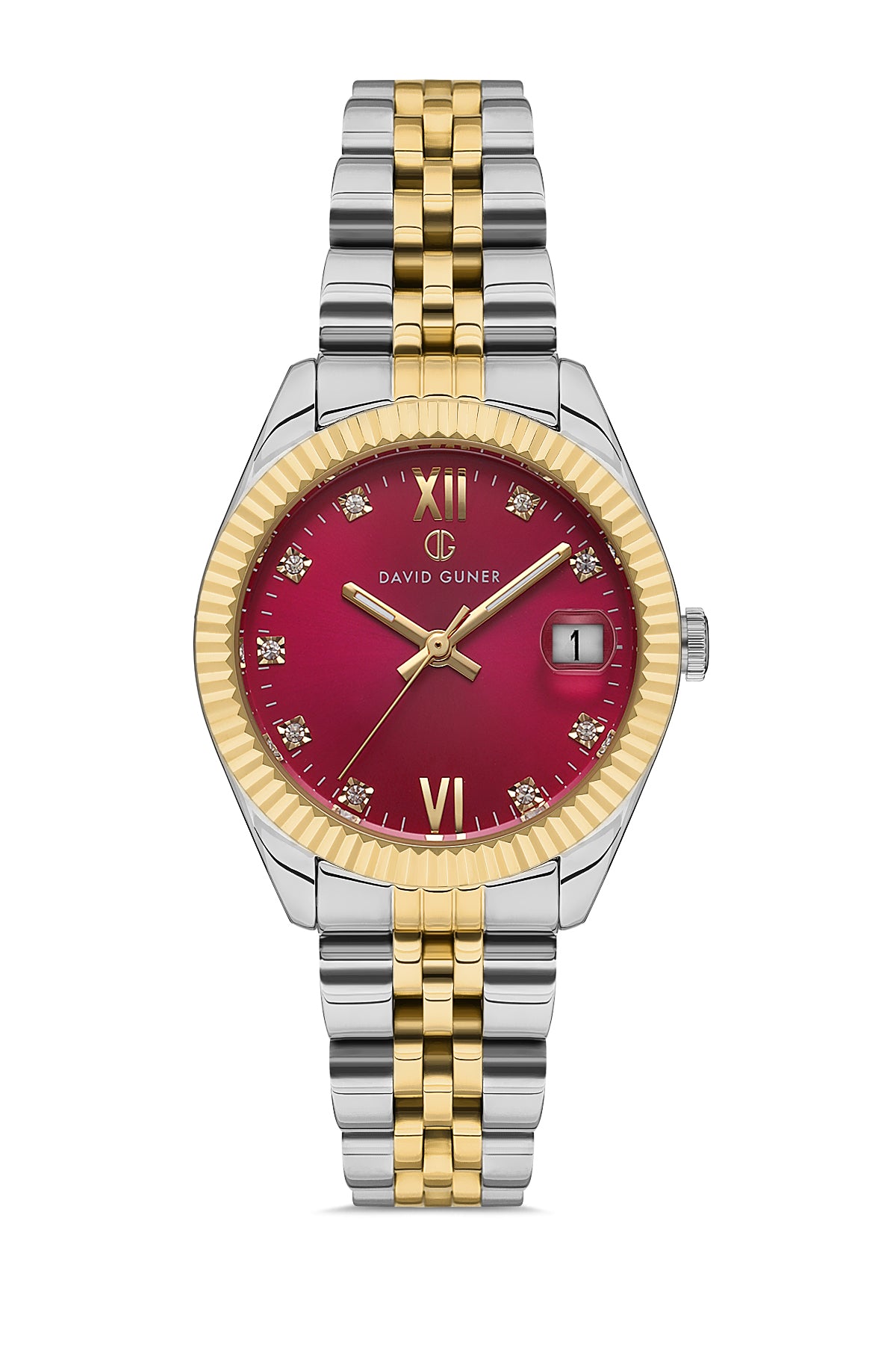 DAVID GUNER Kırmızı Kadranlı Sarı Beyaz Kaplamalı Kadın Kol Saati - DG-8630LA-D8