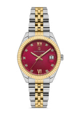 DAVID GUNER Kırmızı Kadranlı Sarı Beyaz Kaplamalı Kadın Kol Saati - DG-8630LA-D8