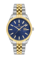 DAVID GUNER Mavi Kadranlı Sarı Beyaz Kaplama Paslanmaz Masif Çelik Kordonlu Takvimli Erkek Kol Saati DG-8626GA-D3