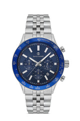 DAVID GUNER Gümüş Renk Kaplamalı Mavi Kadranlı Multi Fonksiyon Erkek Kol Saati