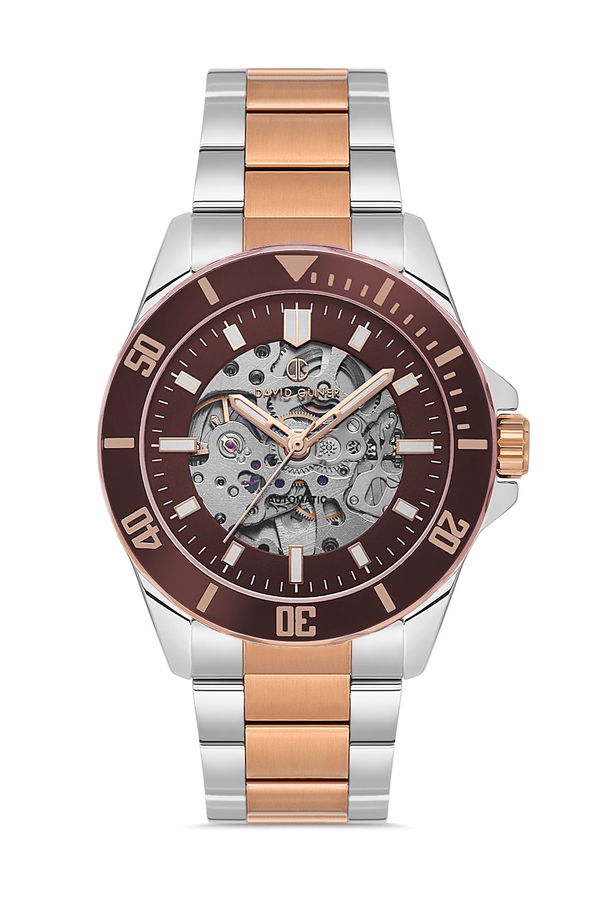 DAVID GUNER KOL SAATİ KAHVERENGİ Kadran ROSE BEYAZ Kaplama ERKEK - DG-8674GA-E6