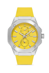 DAVID GUNER Gümüş Renk Kaplamalı Sarı Kadranlı Multi Fonksiyon Erkek Kol Saati