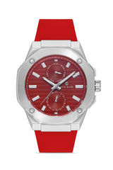 DAVID GUNER Gümüş Kaplama Kırmızı Kadranlı Multi Fonksiyonlu Erkek Kol Saati