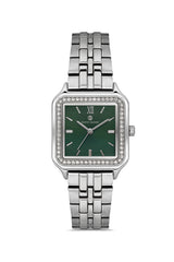 DAVID GUNER Gümüş Kaplama Taşlı Yeşil Kadranlı Paslanmaz Çelik Kadın Kol Saati - DG-8708LA-A10
