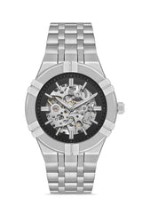 DAVID GUNER Siyah Kadranlı Gümüş Kaplama Paslanmaz Masif Çelik Kordonlu Otomatik Erkek Kol Saati