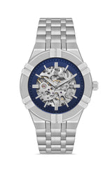 DAVID GUNER Mavi Kadranlı Gümüş Kaplama Paslanmaz Masif Çelik Kordonlu Otomatik Erkek Kol Saati