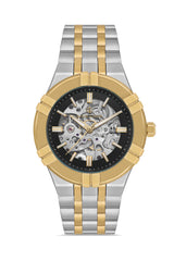DAVID GUNER Siyah Kadranlı Sarı Beyaz Kaplama Paslanmaz Masif Çelik Kordonlu Otomatik Erkek Kol Saati