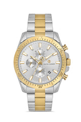 DAVID GUNER Gümüş Kadranlı Sarı Beyaz Kaplama Paslanmaz Masif Çelik Kordonlu Multi Fonksiyonlu Erkek Kol Saati