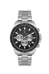 DAVID GUNER Gümüş Kaplama Siyah Kadranlı Multi Fonksiyonlu Erkek Kol Saati - DG-8743GA-J2