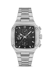 DAVID GUNER Siyah Kadranlı Gümüş Kaplama Paslanmaz Masif Çelik Kordonlu Multi Fonksiyonlu Erkek Kol Saati