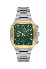 DAVID GUNER Sarı Beyaz Kaplamalı Yeşil Kadranlı Multi Fonksiyon Erkek Kol Saati