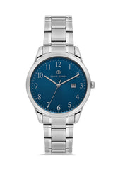 DAVID GUNER Gümüş Kaplama Mavi Kadranlı Takvimli Erkek Kol Saati