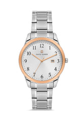 DAVID GUNER Rose Beyaz Kaplama Gümüş Kadranlı Takvimli Erkek Kol Saati