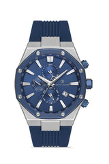 DAVID GUNER Gümüş Mavi Kaplama Multi Fonksiyonlu Mavi Kadranlı Silikon Kayışlı Erkek Kol Saati - DG-8821GD-L3