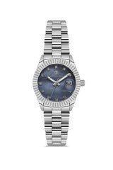 DAVID GUNER Gümüş Kaplama Mavi Kadranlı Multi Fonksiyon Kadın Kol Saati