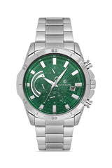 DAVID GUNER Gümüş Kaplama Yeşil Kadranlı Paslanmaz Masif Çelik Erkek Kol Saati - DG-8748GA-A10