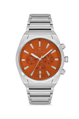 DAVID GUNER Gümüş Kaplama Turuncu Kadranlı Paslanmaz Masif Çelik Erkek Kol Saati - DG-8621GA-A11