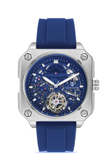 DAVID GUNER Gümüş Kaplamalı Mavi Kadranlı Erkek Kol Saati - DG-8736GD-L3