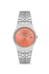 DAVID GUNER Gümüş Kaplama Turuncu Kadranlı Takvimli Unisex Kol Saati