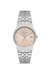 DAVID GUNER Gümüş Kaplama Somon Kadranlı Takvimli Unisex Kol Saati