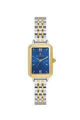 DAVID GUNER Mavi Kadranlı Sarı Beyaz Kaplama Paslanmaz Masif Çelik Kordonlu Düz Kadın Kol Saati