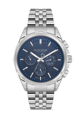 DAVID GUNER Mavi Kadranlı Gümüş Kaplama Paslanmaz Masif Çelik Kordonlu Multi Fonksiyon Erkek Kol Saati