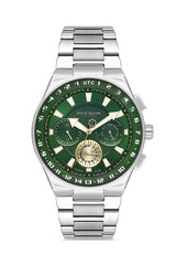 DAVID GUNER Gümüş Kaplamalı Yeşil Kadranlı Erkek Kol Saati - DG-8898GA-A10