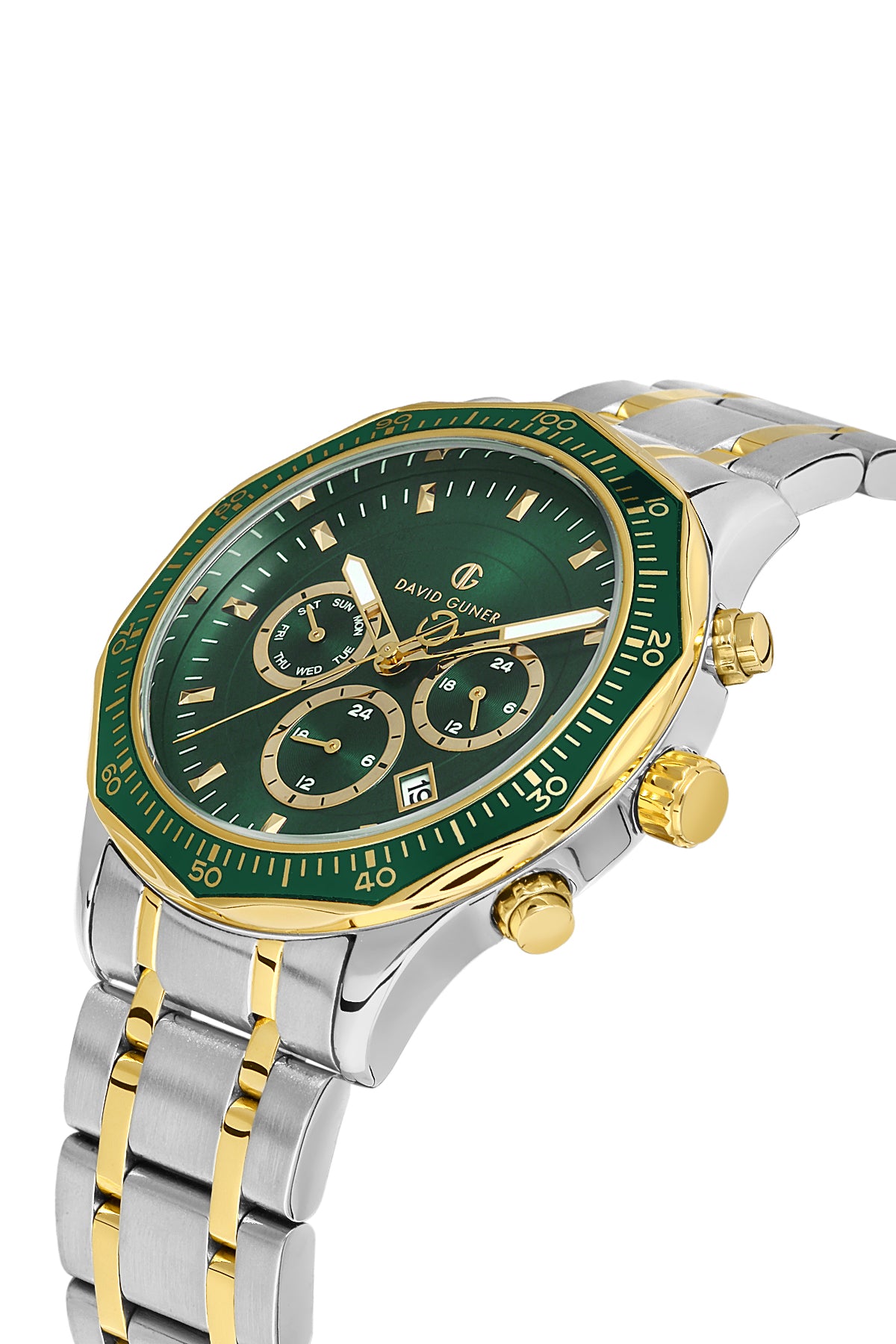 DAVID GUNER Yeşil Kadranlı Sarı Beyaz Kaplamalı Erkek Kol Saati - DG-8419GA-D10