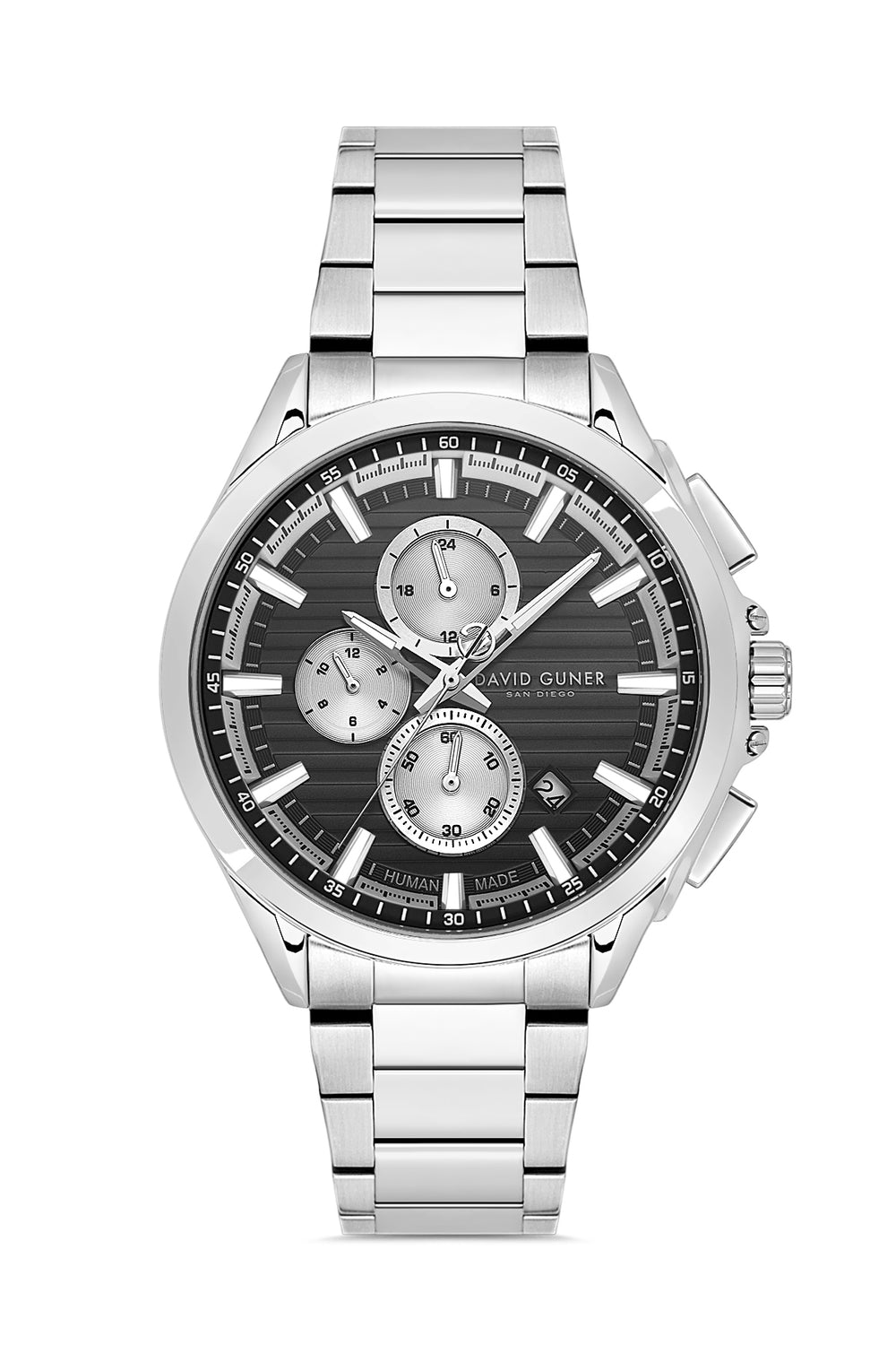 DAVID GUNER Erkek Kol Saati Gümüş Kaplama Siyah Kadran Multi Fonksiyon DG-9092GA-A2