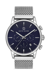 DAVID GUNER KOL SAATİ MAVİ Kadran GÜMÜŞ Kaplama ERKEK - DG-8205GC-A3