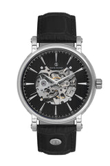 DAVID GUNER Gümüş Kaplama Siyah Kadranlı Otomatik Erkek Kol Saati