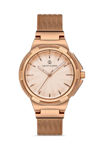 DAVID GUNER ROSE KAPLAMALI ROSE KADRANLI KADIN KOL SAATİ DG-8260LC-C5