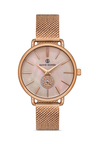 DAVID GUNER ROSE KAPLAMALI ROSE KADRANLI KADIN KOL SAATİ DG-8261LC-C5