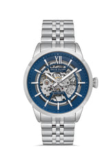 DAVID GUNER Gümüş Kaplama Mavi Kadranlı Paslanmaz Masif Çelik Erkek Kol Saati - DG-8835GA-A3