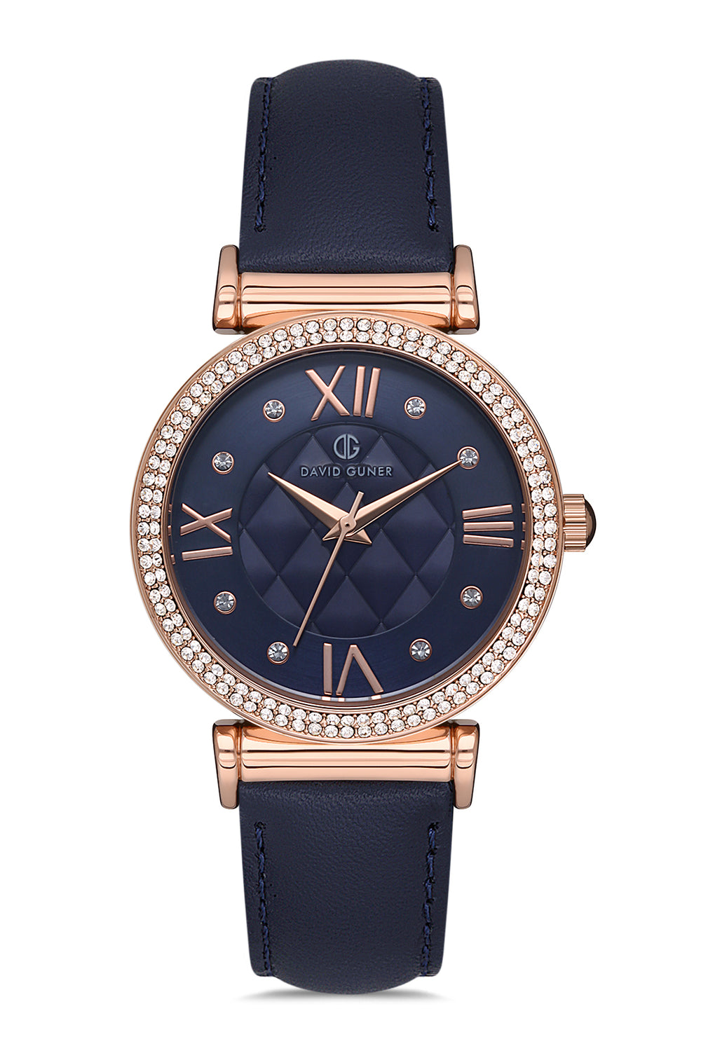 DAVID GUNER Dark Blue Leather Band Women's Watch