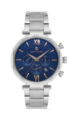 David Guner Lacivert Kadranlı Gümüş Çelik Kordonlu Erkek Kol Saati - DG-8693GA-A3