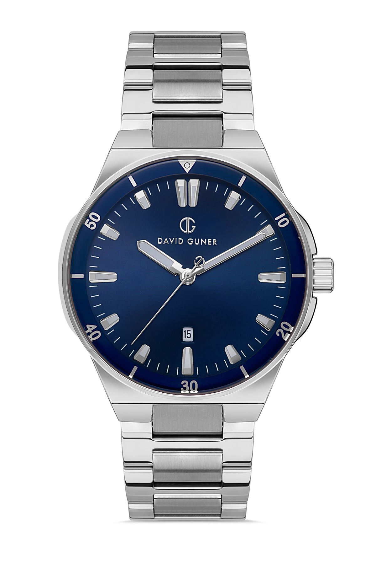 DAVID GUNER Navy Blue Dial Silver Plating Men's Watch