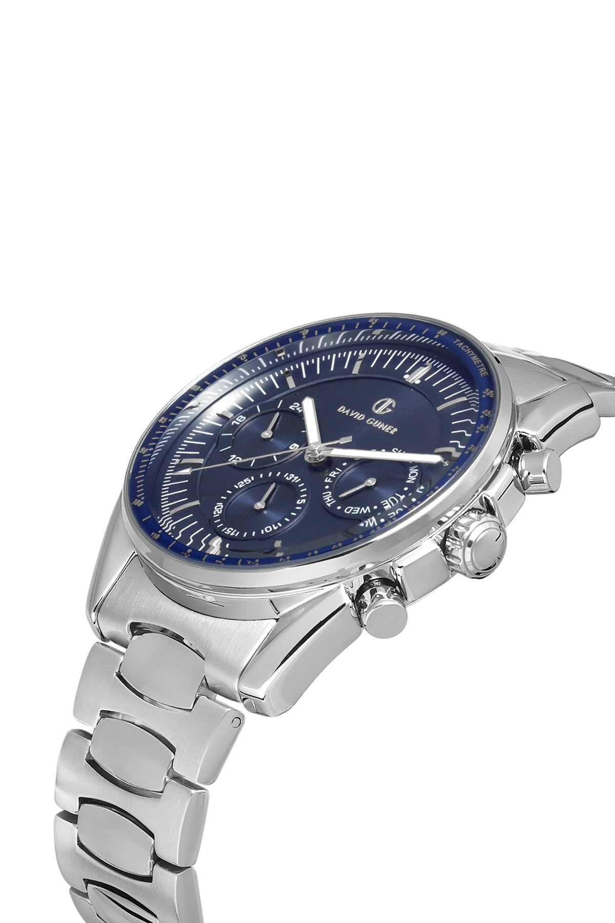 DAVID GUNER Lacivert Kadranlı Gümüş Kaplamalı Multifonksiyonlu Erkek Kol Saati - DG-8670GA-A3