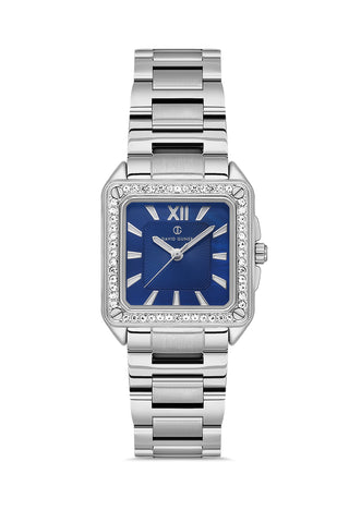 DAVID GUNER Lacivert Kadranlı Gümüş Kaplamalı Taşlı Kadın Kol Saati - DG-8669LA-A3