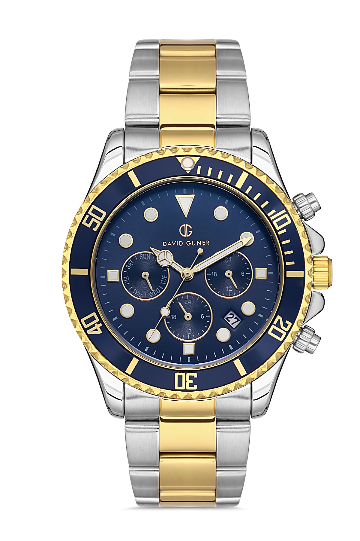 DAVID GUNER Dark Blue Dial Yellow White Coated Multifunctional Men's Watch