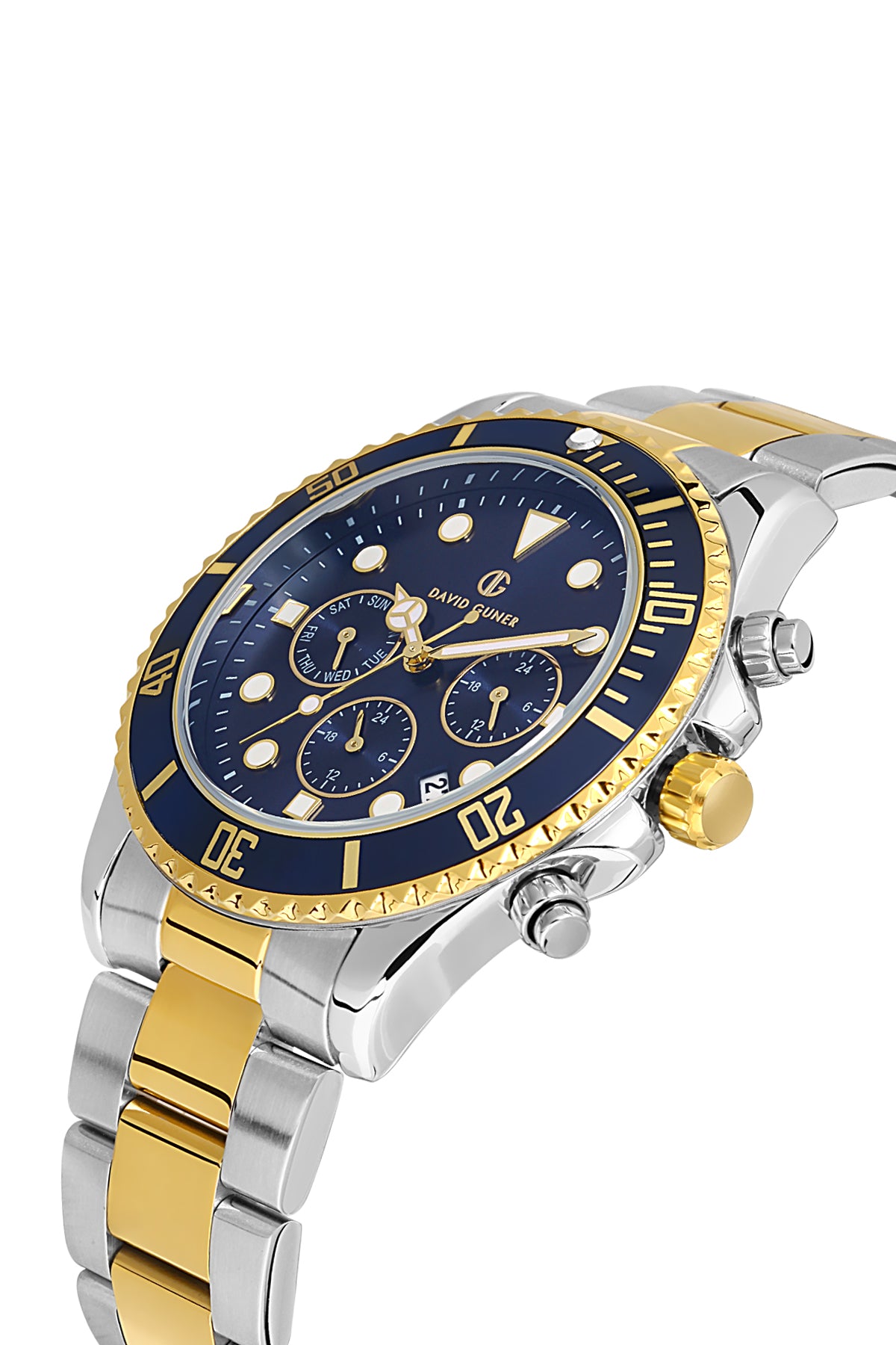 DAVID GUNER Dark Blue Dial Yellow White Coated Multifunctional Men's Watch