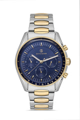 DAVID GUNER Lacivert Kadranlı Sarı Gümüş Kaplamalı Multifonksiyonlu Erkek Kol Saati - DG-8670GA-D3