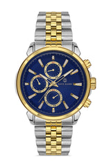 DAVID GUNER Lacivert Kadranlı Sarı-Gümüş Paslanmaz Masif Çelik Erkek Kol Saati - DG-8401GA-D3