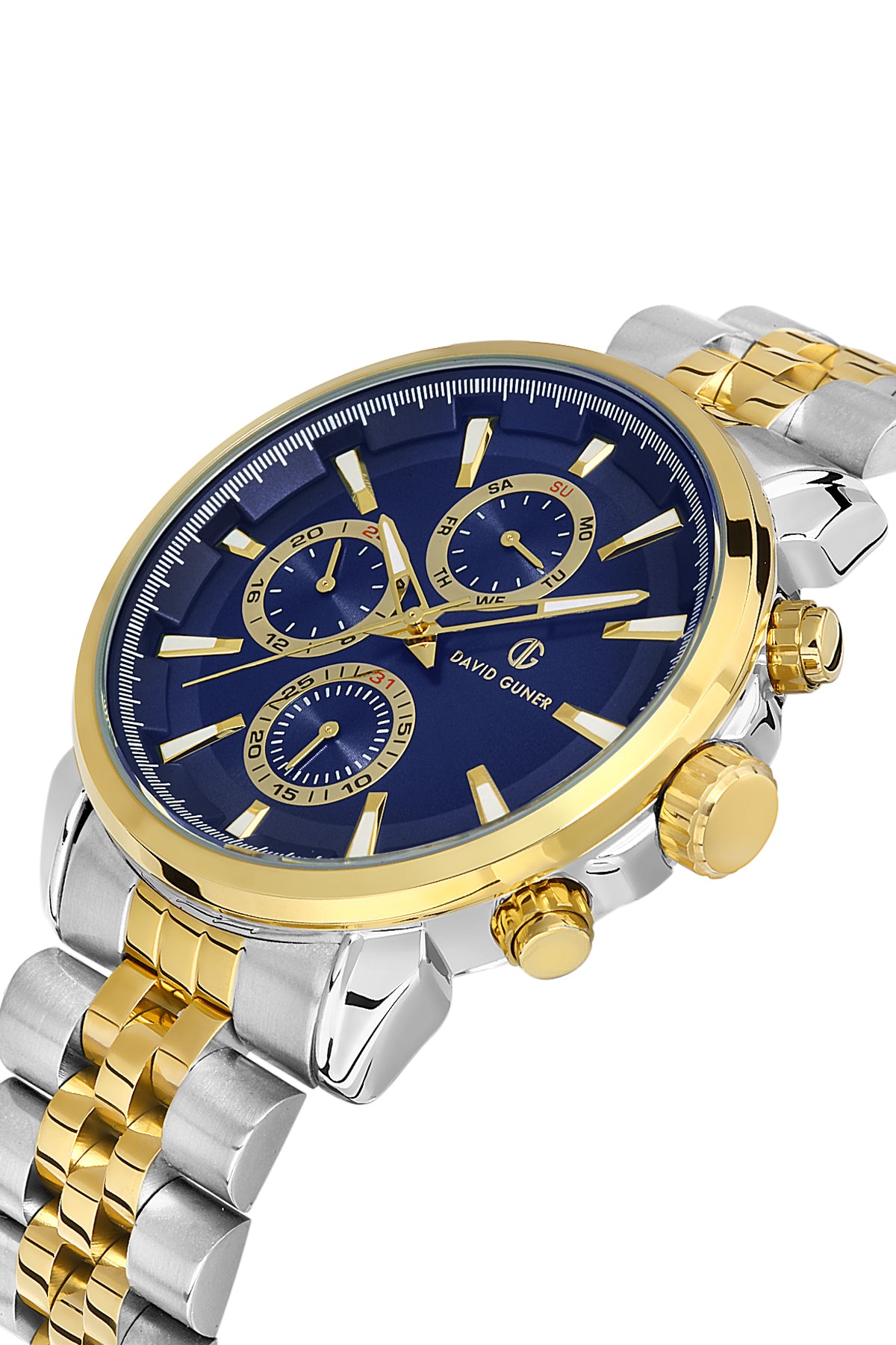 DAVID GUNER Lacivert Kadranlı Sarı-Gümüş Paslanmaz Masif Çelik Erkek Kol Saati - DG-8401GA-D3