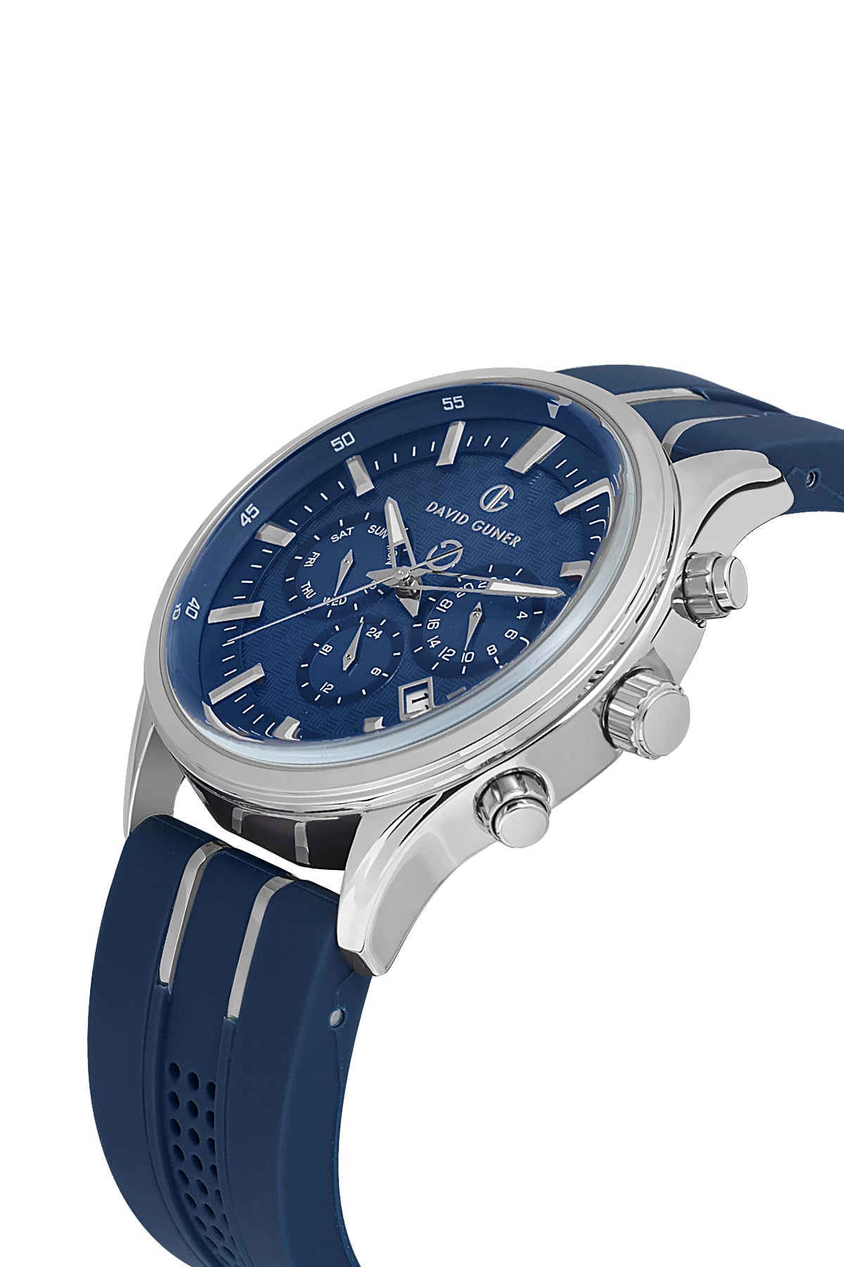DAVID GUNER Men's Watch with Dark Blue Dial and Silicone Band