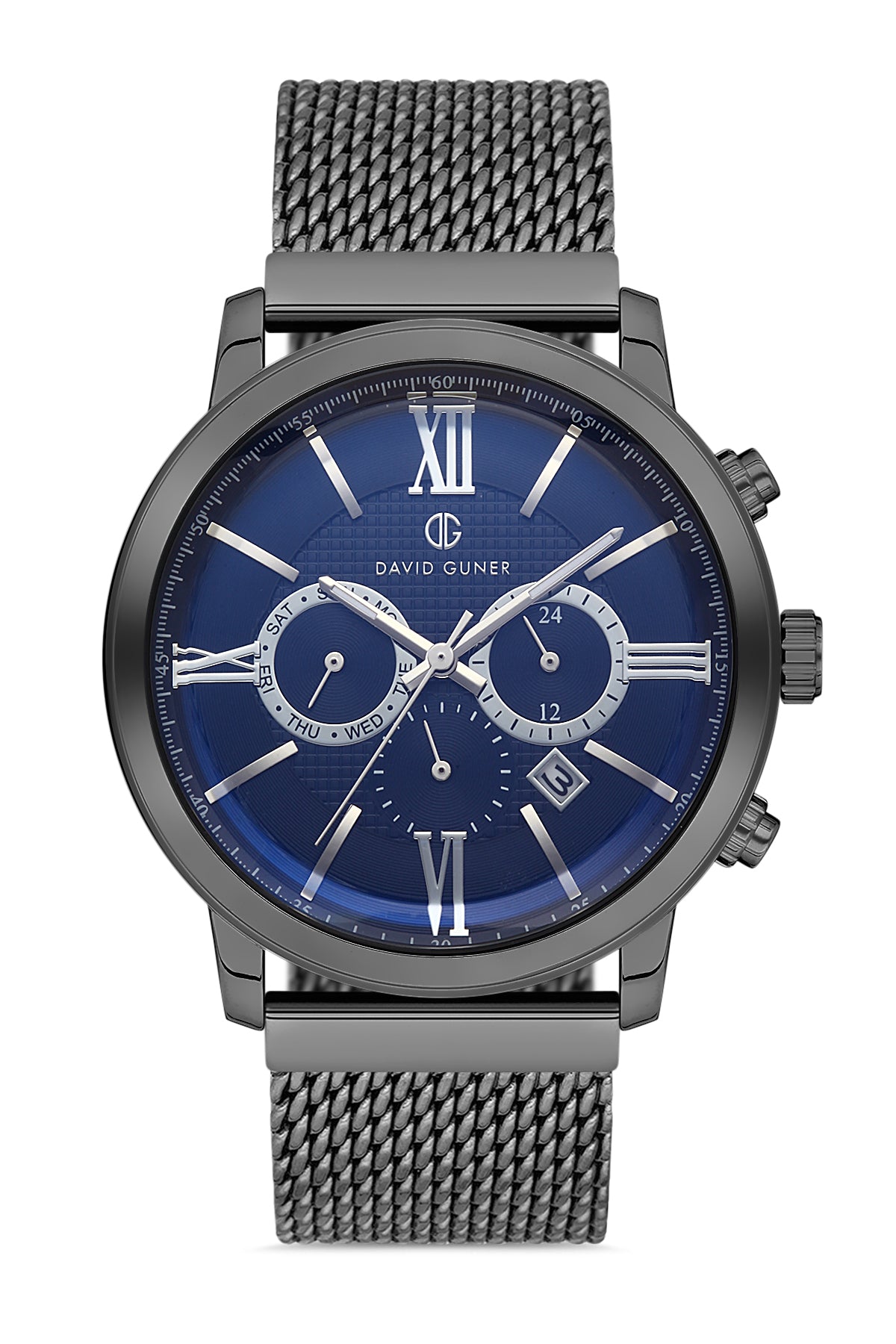 Davıd Guner Blue Dial Men's Watch with Steel Knitted Band