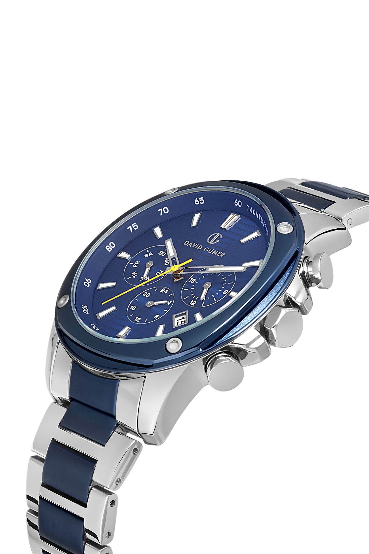 DAVID GUNER Mavi Kadranlı Gümüş Kaplamalı Multi Fonksiyonlu Paslanmaz Çelik Erkek Kol Saati - DG-8625GA-L3