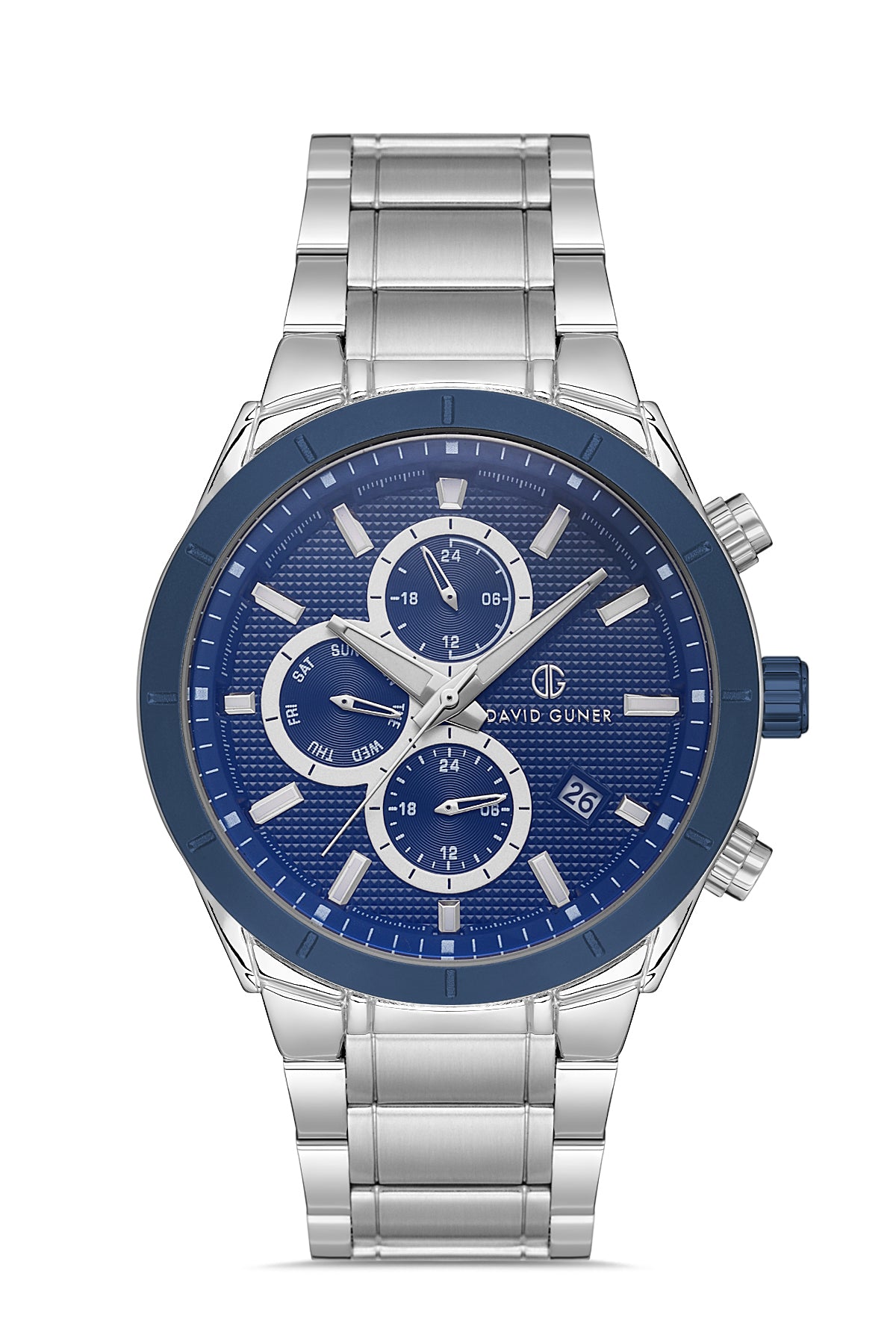 DAVID GUNER Mavi Kadranlı Gümüş-Mavi Kaplamalı Erkek Kol Saati - DG-8645GA-L3