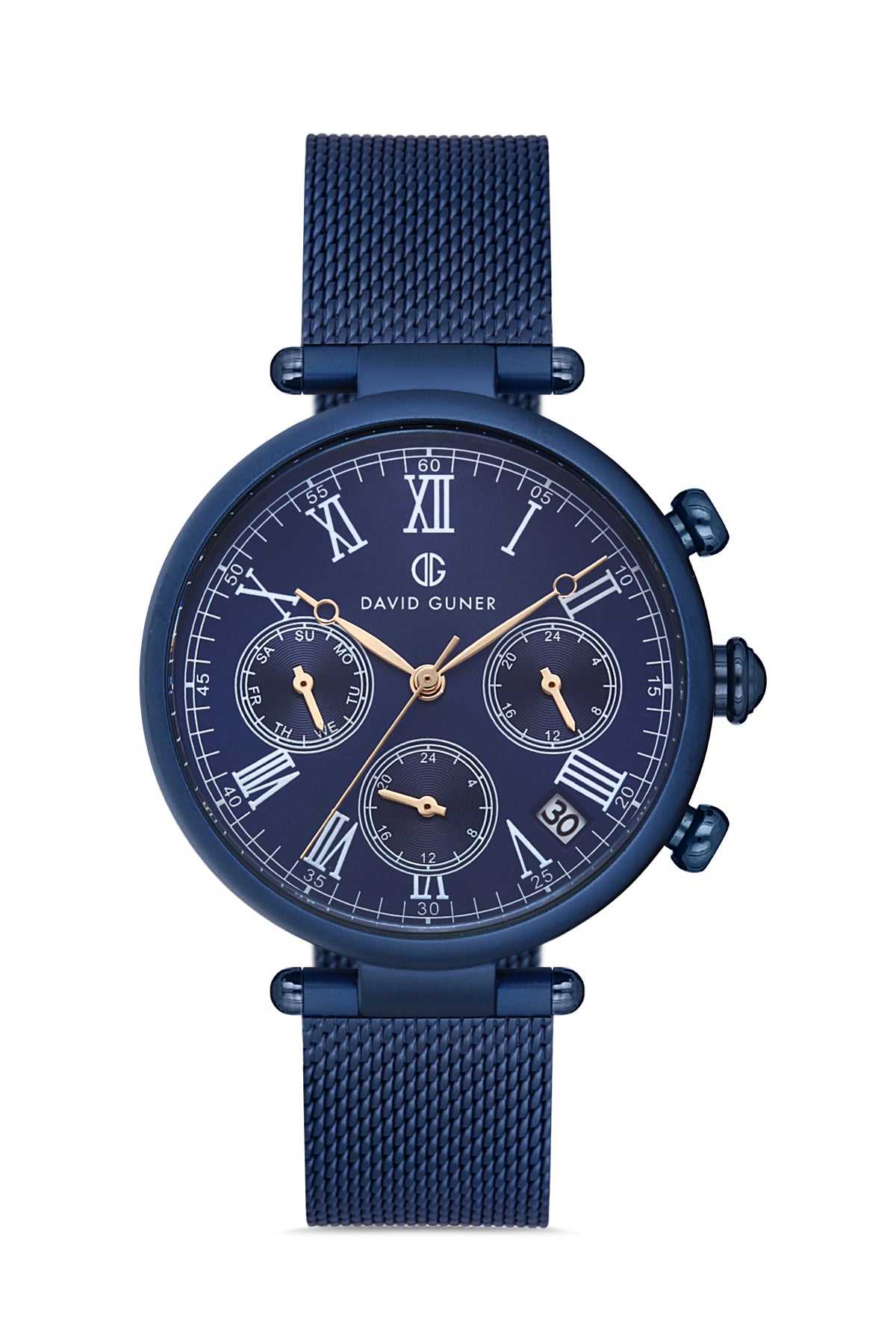 DAVID GUNER Mavi Kaplama Mavi Kadranlı Multi Fonksiyon Çelik Örme Kordonlu Kadın Kol Saati - DG-8319LC-H3E